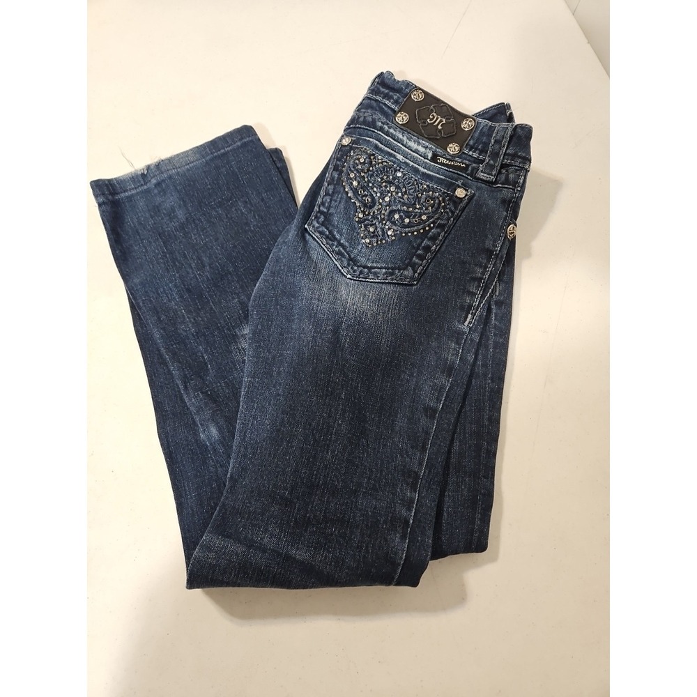 Miss Me Blue Jeans Women's 27x30 Boot Sequins Rhinestones Studs (1521